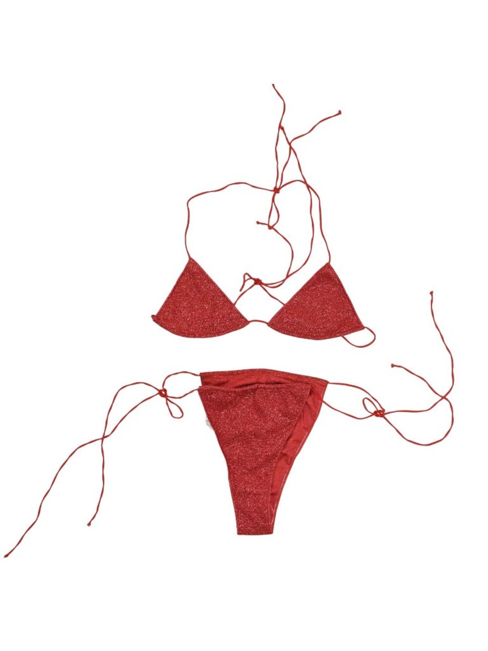 Oseree Lumiere Glitter-Effect Bikini Set in Red